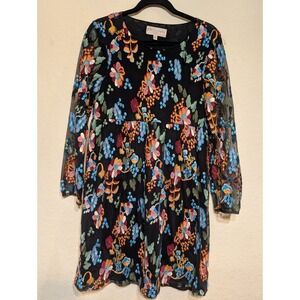 Philosophy‎ Embroidered Floral Dress Sheer Long Sleeve Petite Size PM